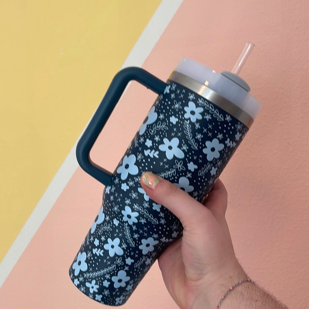 Blue Floral - 40 oz Tumbler