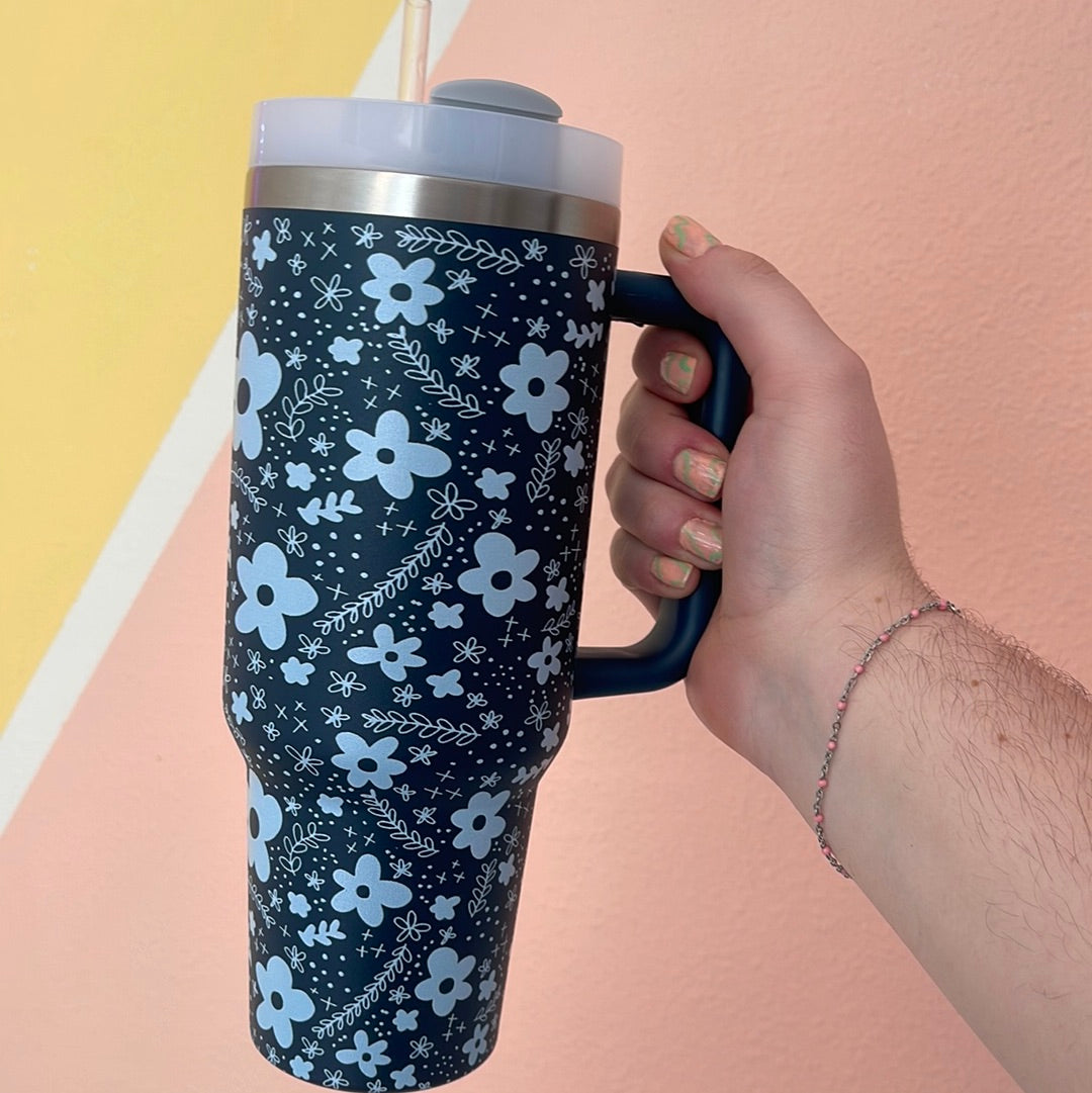 Blue Floral - 40 oz Tumbler