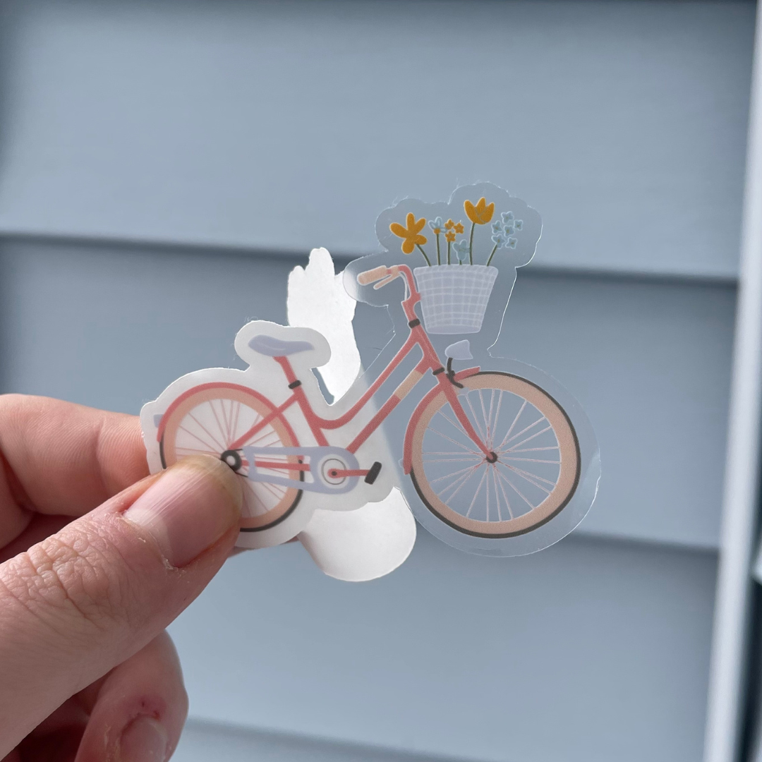 (CLEAR) Floral Bike Basket - Sticker